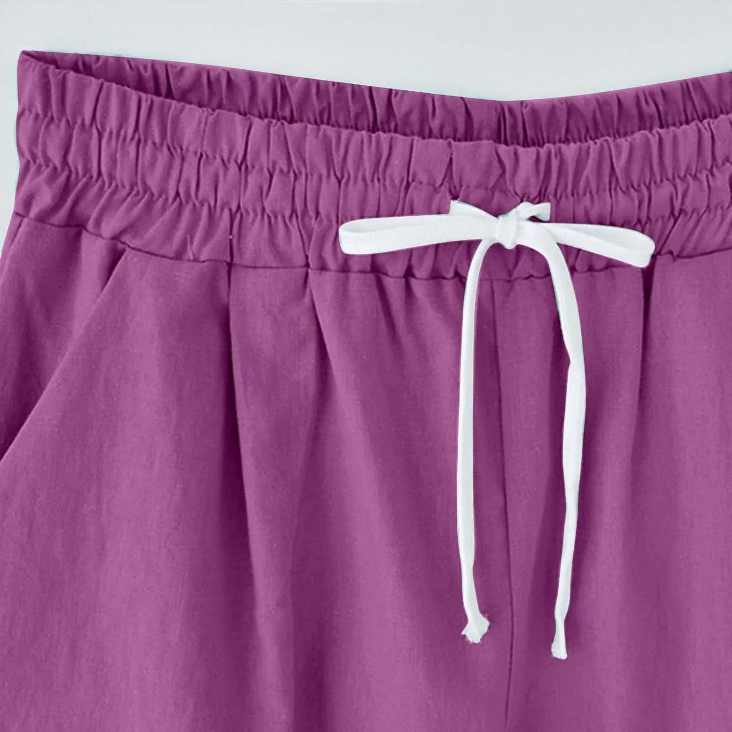 Bermuda Shorts for Women Knee Length Linen Shorts Casual Plus Size Shorts Elastic Waist Half Knee Pants Summer Shorts