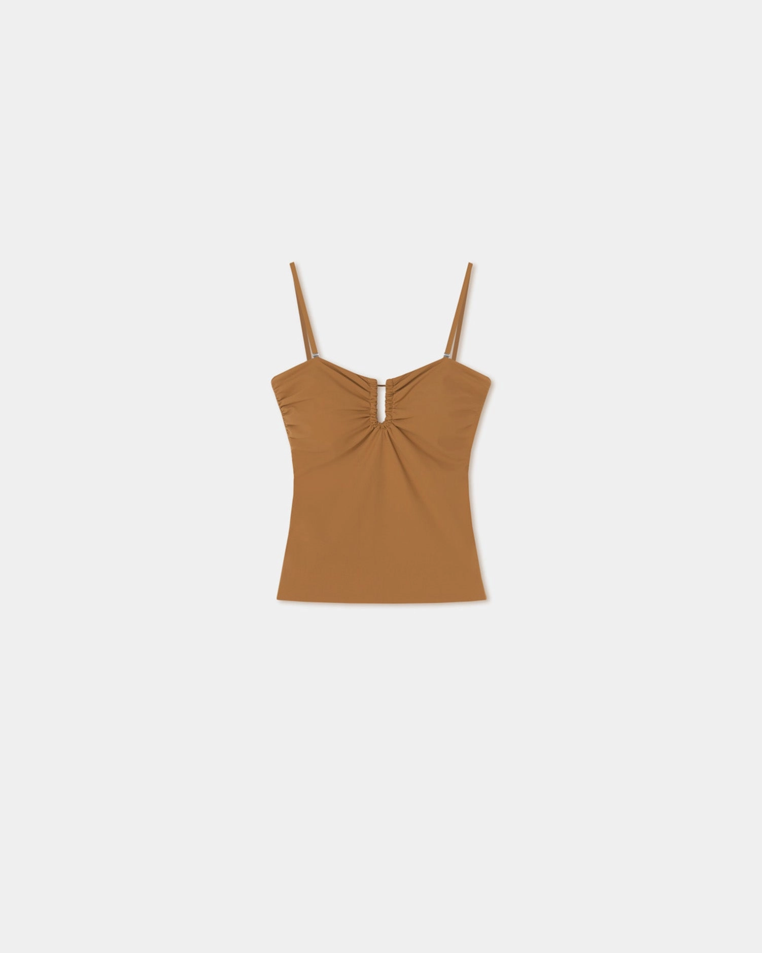 Bianca - Stretch Jersey Swim Top - Brown ButtonFront