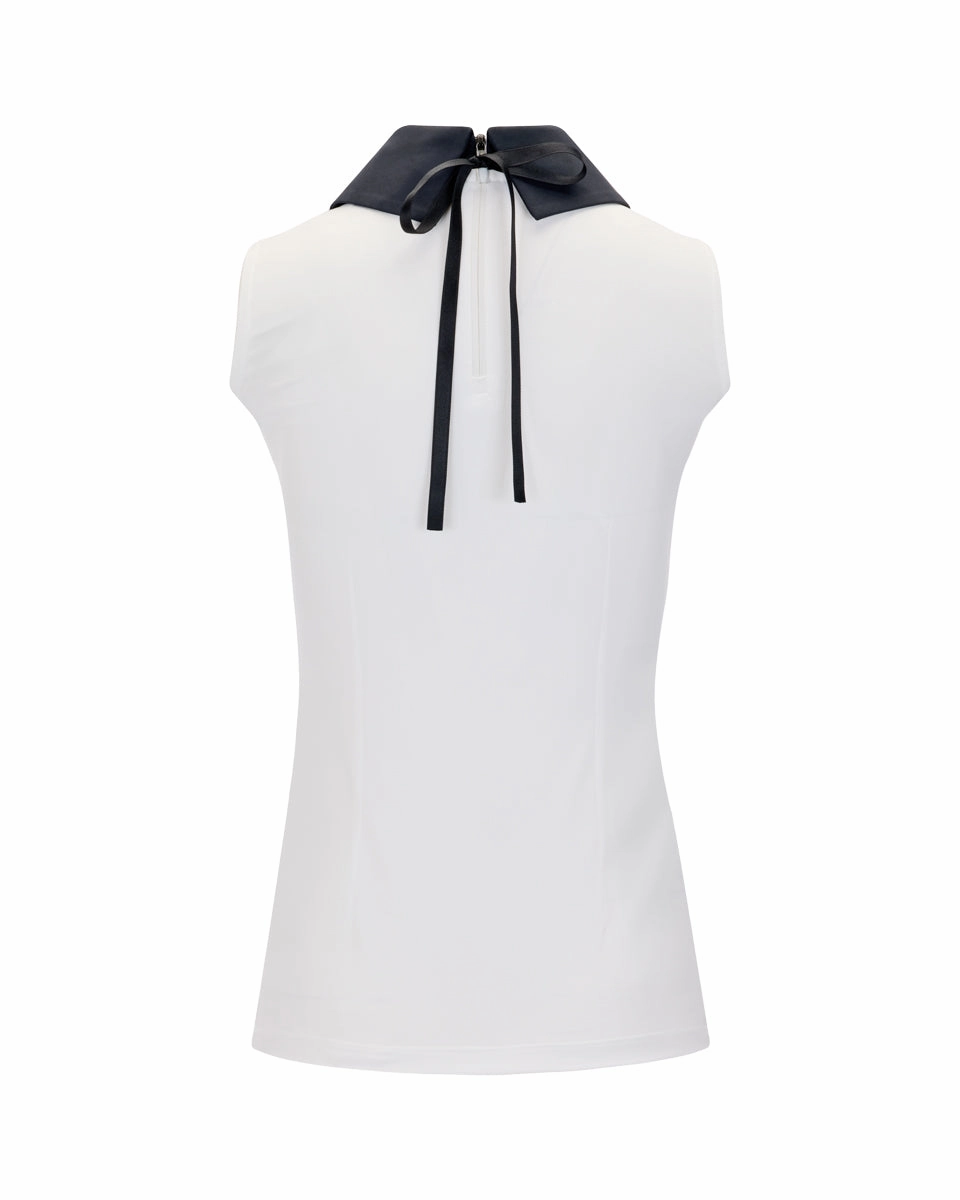 LightReflective Snag Free Fabric Big collar ribbon sleeveless t-shirt- White