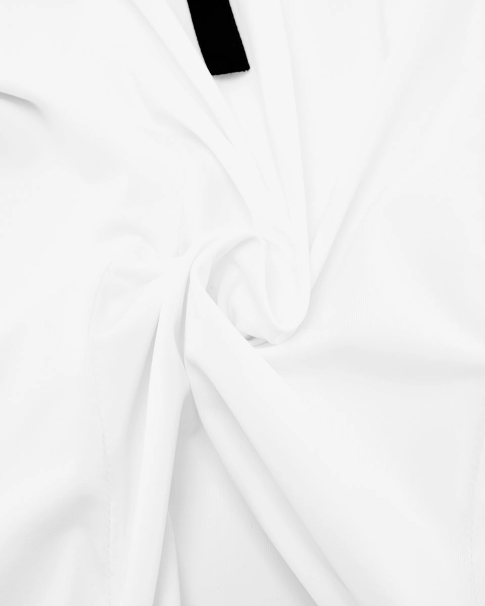 Big collar ribbon sleeveless t-shirt- White EasyCare Fabric Textured Fabric Finish