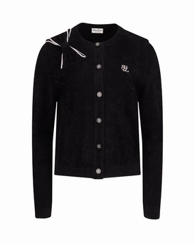 Big Ribbon Point Cardigan - Black LayeredNeckline