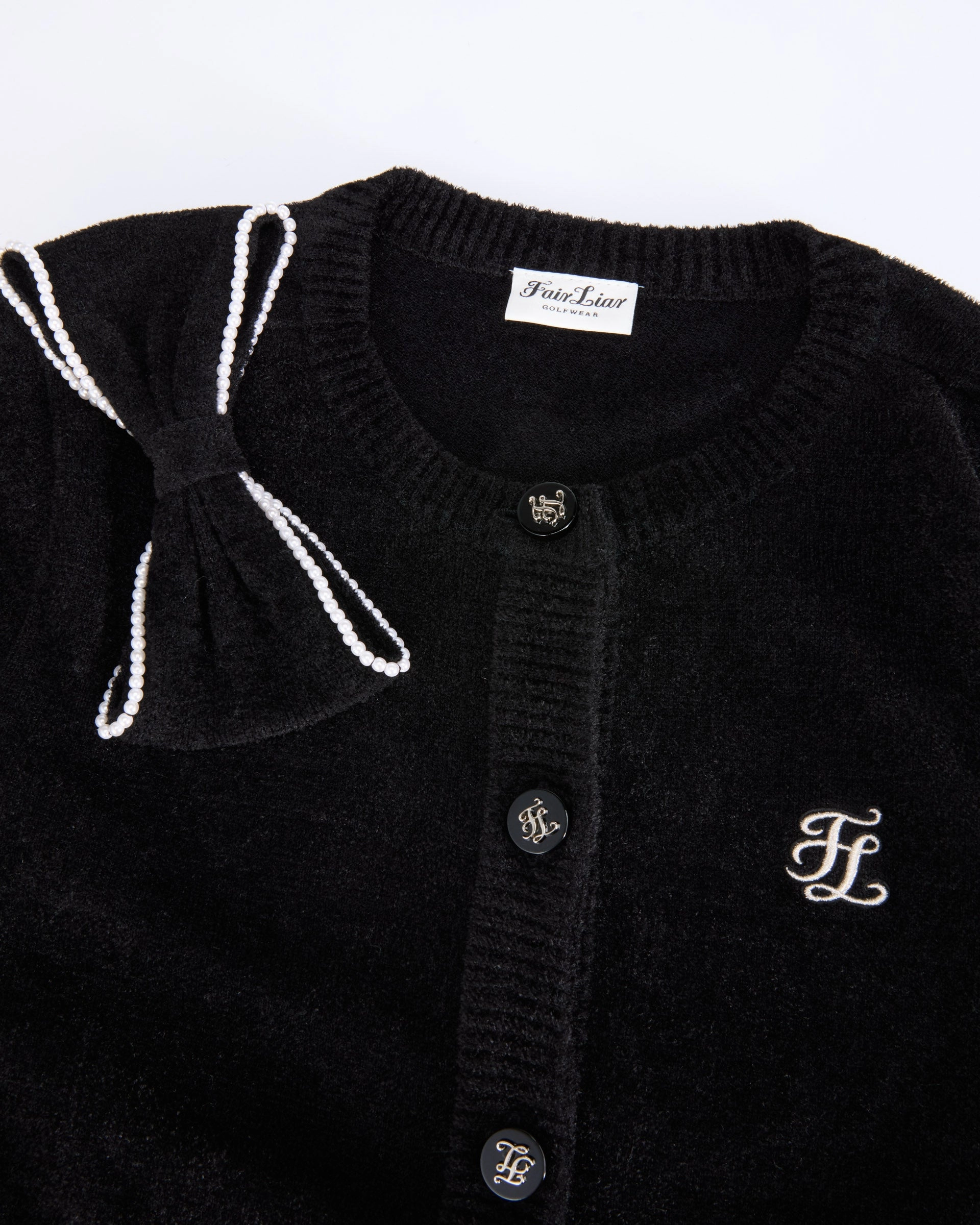 Sporty Sweatshirt Big Ribbon Point Cardigan - Black