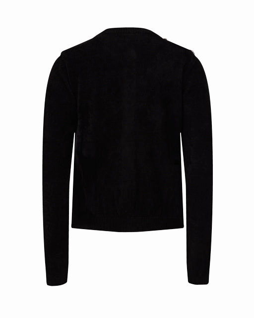 Big Ribbon Point Cardigan - Black DoubleStitched Hemming