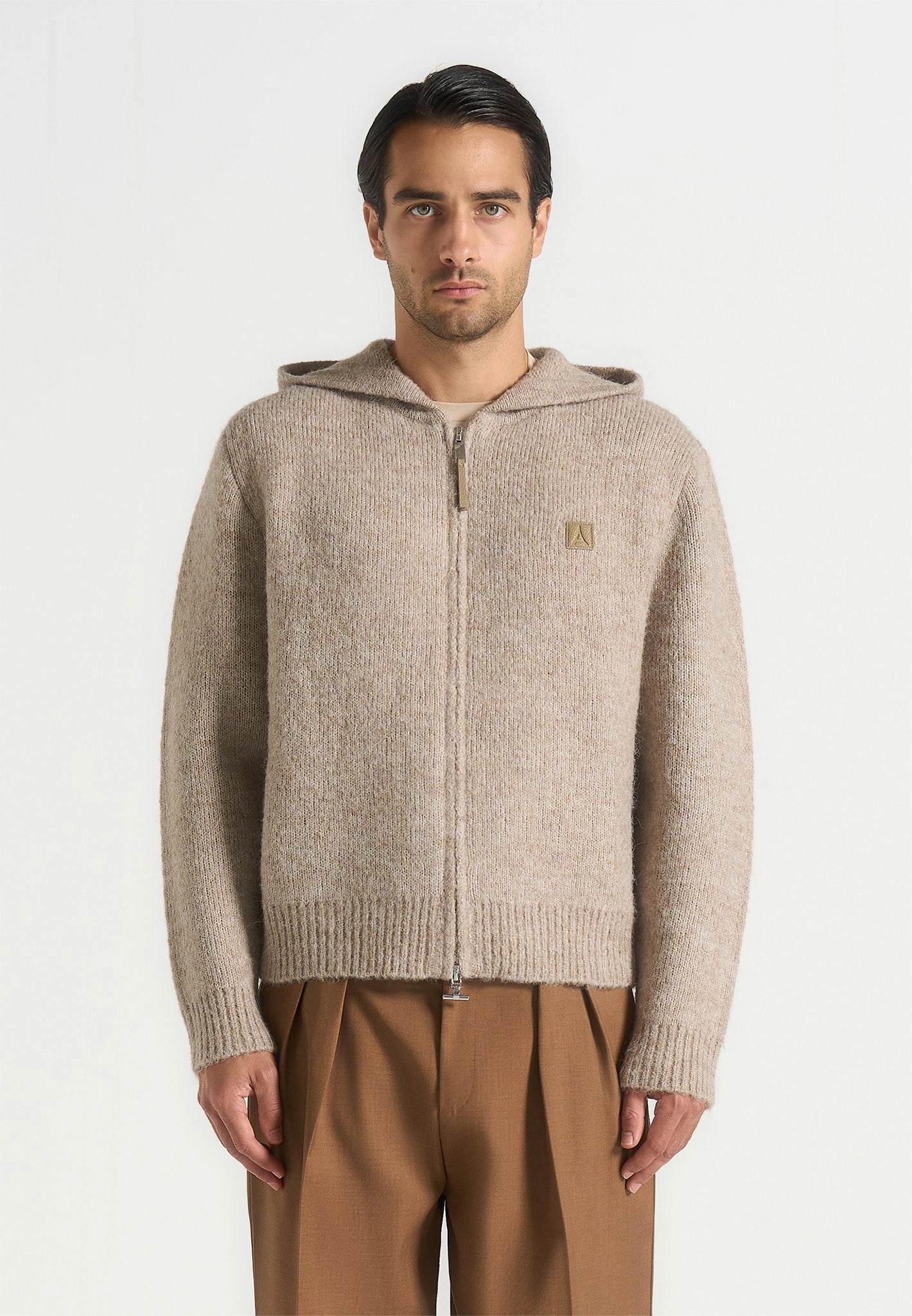 Billie - Unisex Brushed Wool Zip Hoodie - Beige Lounge Vibe