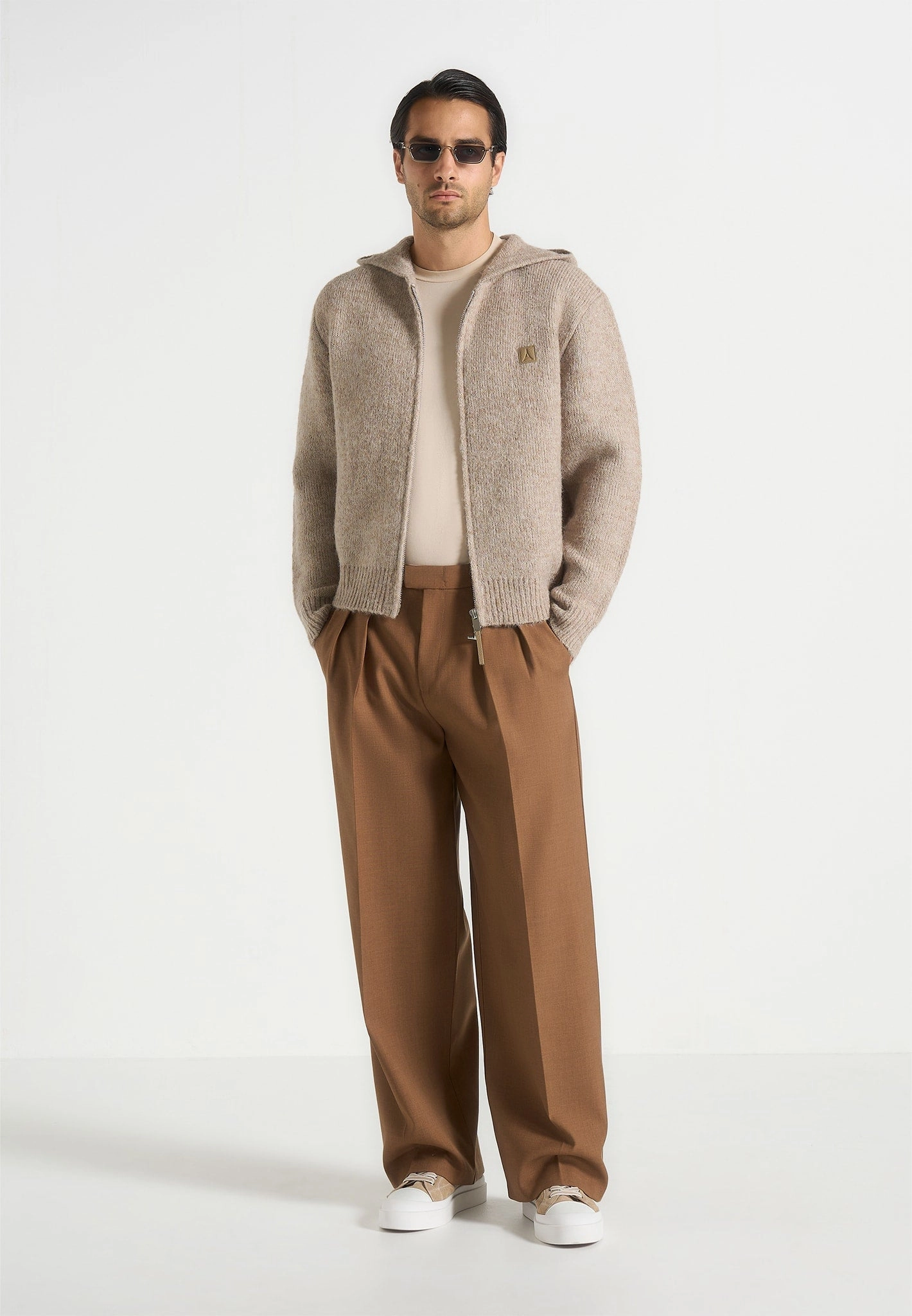 Billie - Unisex Brushed Wool Zip Hoodie - Beige Soft Layer Street Comforted
