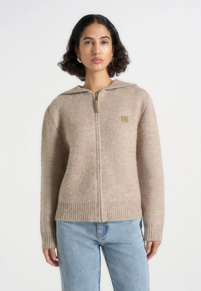 Crewneck Style Billie - Unisex Brushed Wool Zip Hoodie - Beige