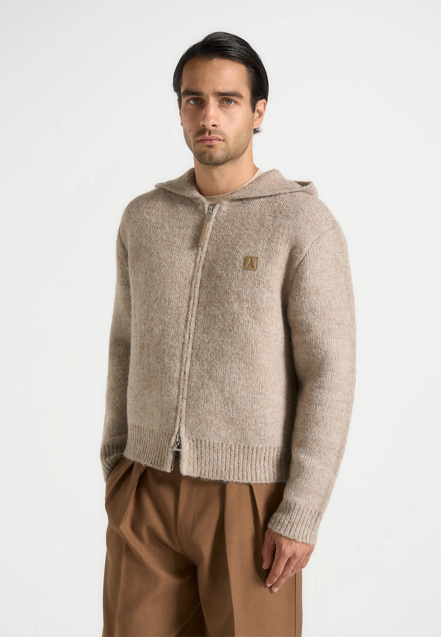 Billie - Unisex Brushed Wool Zip Hoodie - Beige FadeResistant Treatment No Season