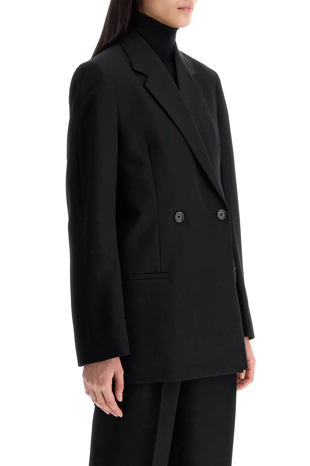 black double-breasted loose blazer 234 WRZ875 FB0026 BLACK