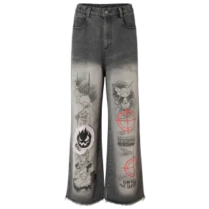 Black Graffiti Graphic Wide-Leg Denim Jeans
