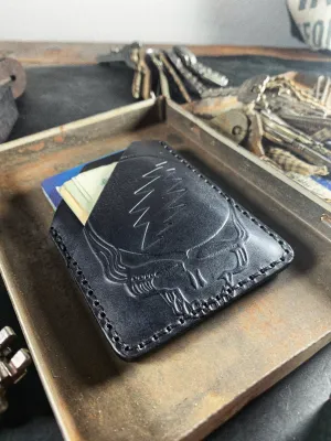 Black Grateful Dead Embossed Hand Made Leather Minimalist Wallet