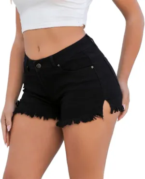 Black Jean Shorts for Women High Waisted Denim Shorts Stretchy Distressed Frayed Hem Summer Cutoffs y2k Shorts