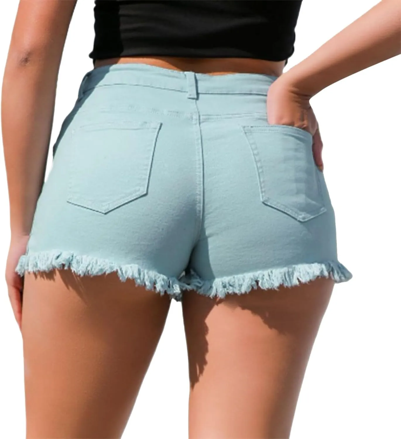 Black Jean Shorts for Women High Waisted Denim Shorts Stretchy Distressed Frayed Hem Summer Cutoffs y2k Shorts