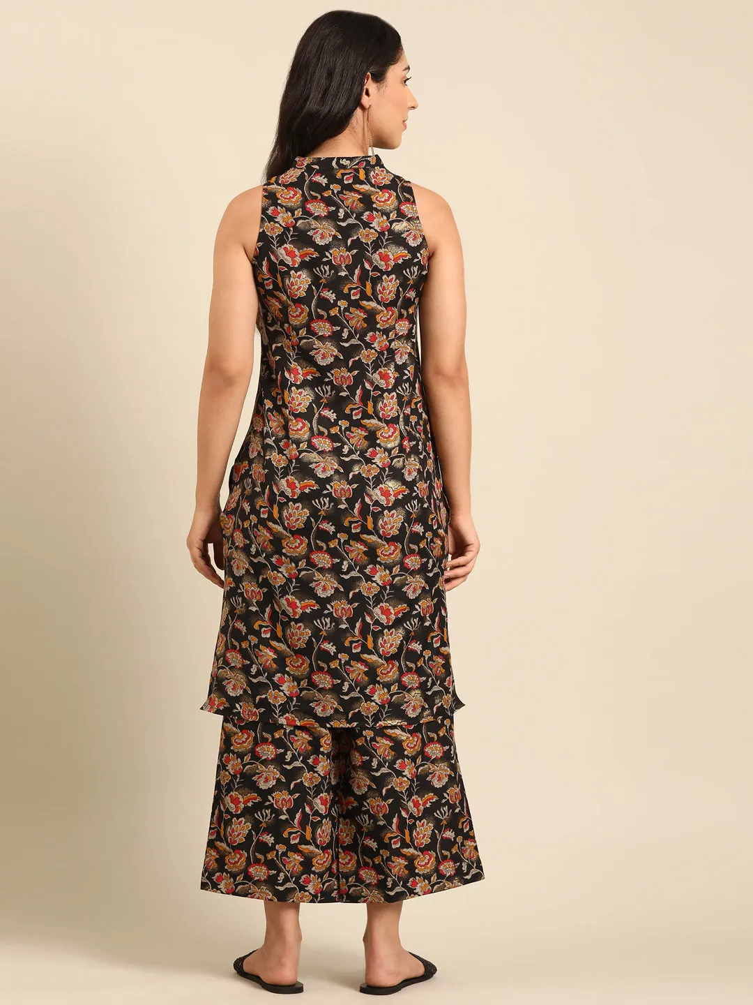 Black Printed Straight Kurta Set