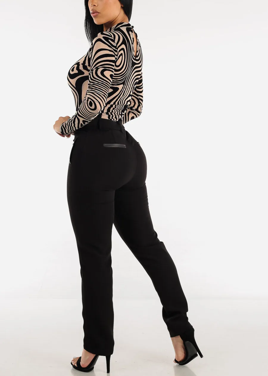 Black Straight Leg High Waisted Dress Pants