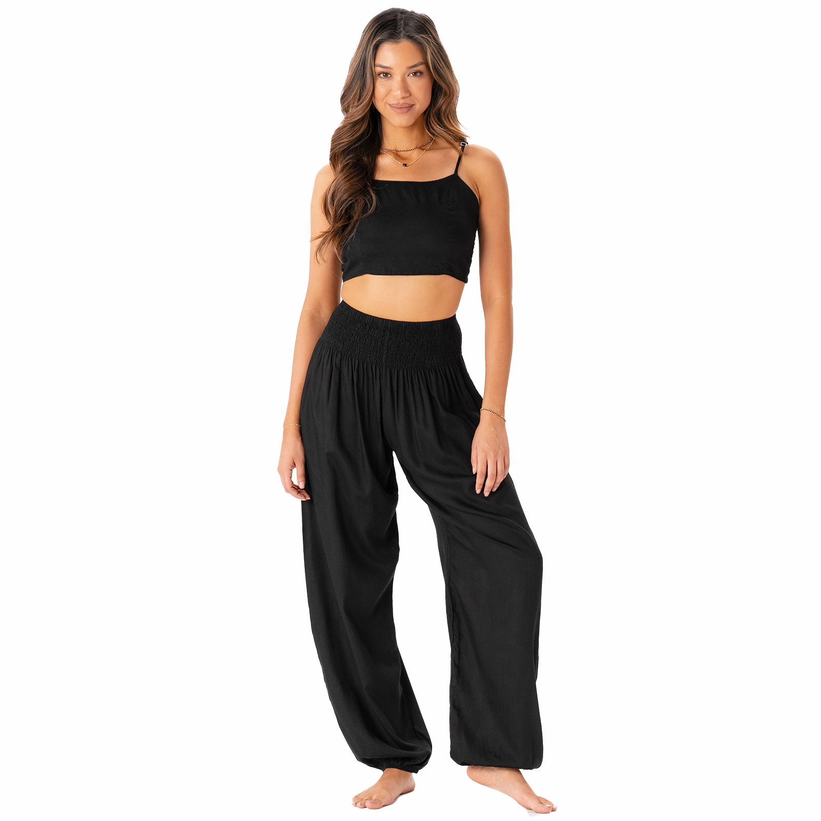 Black Harem Pants   Oasis Crop Top Set High Density Knit Relaxed Tank