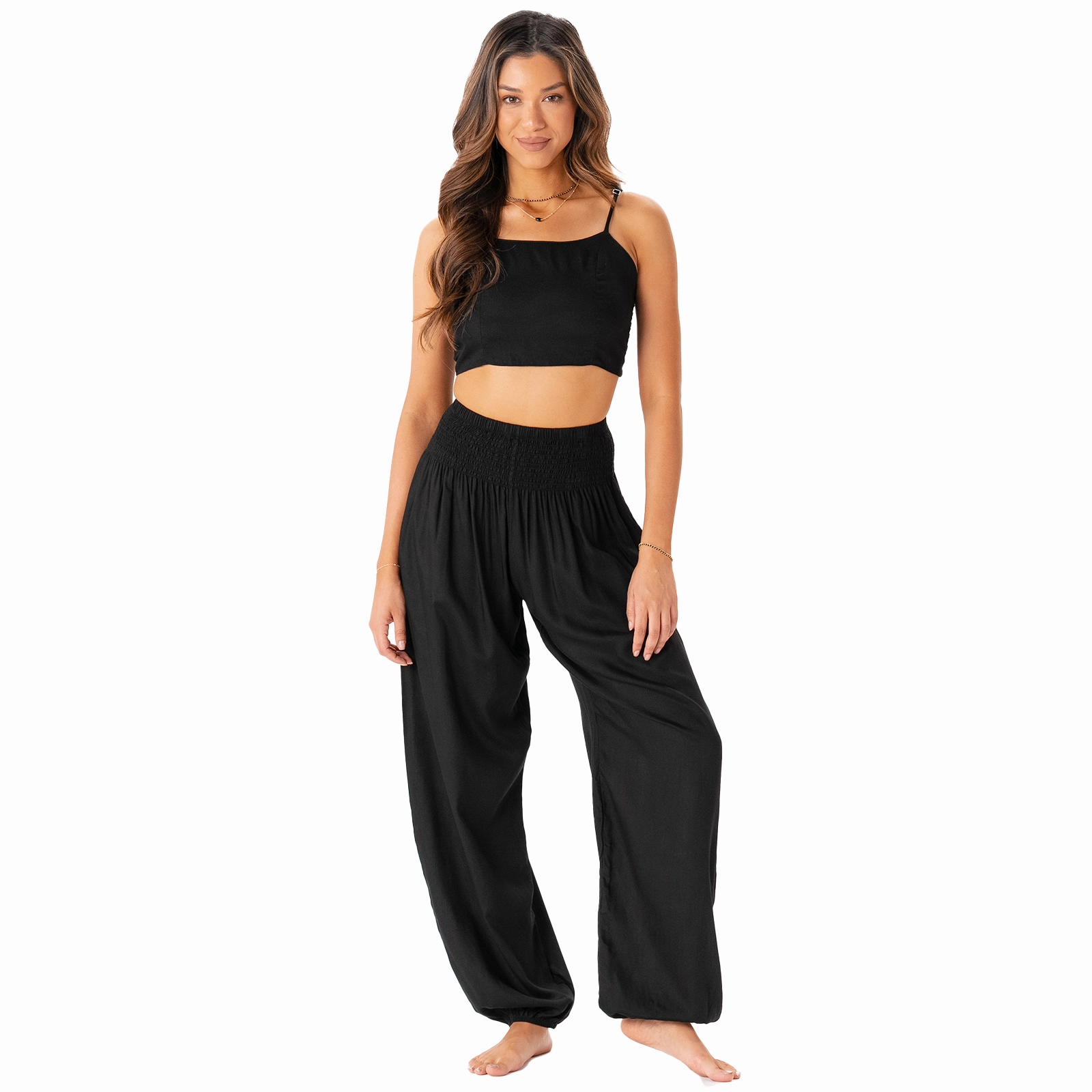 MicroPerforated Details OdorControl Technology Black Harem Pants   Oasis Crop Top Set