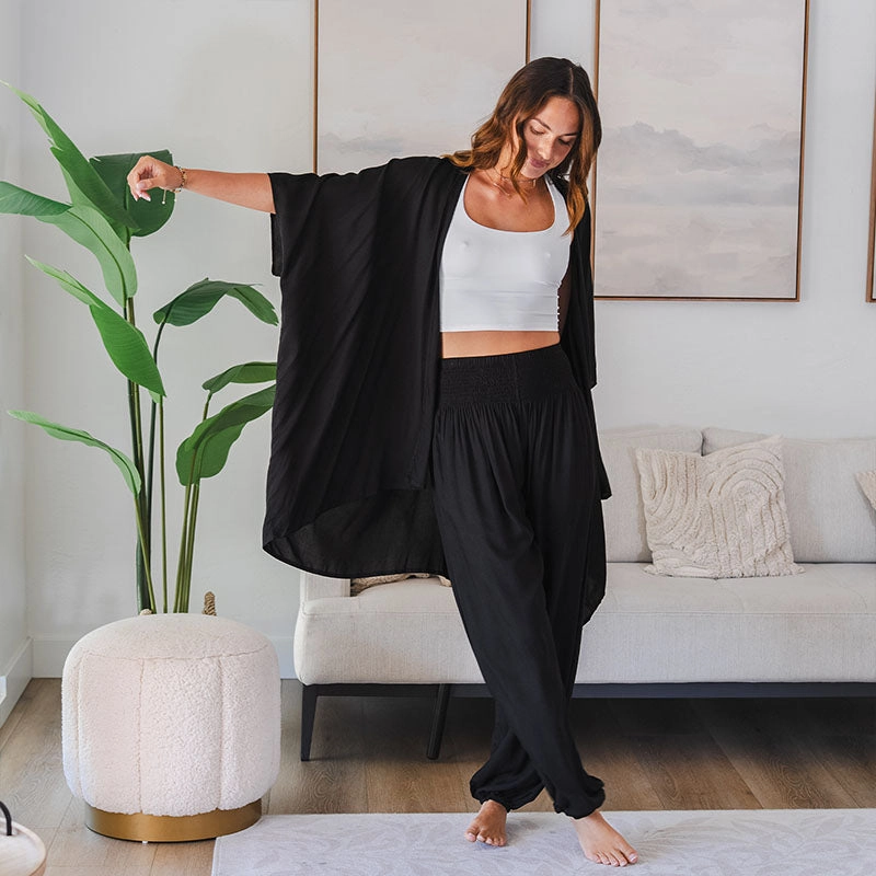 LongWearingComfort Relaxed Look Black Kimono