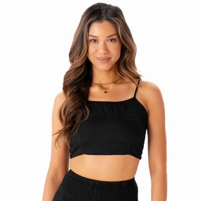 Black Oasis Crop Top ButtonlessClosure Wrinkle Resistant Finish