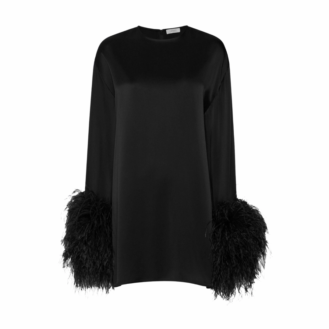 Black Satin Shift Dress Sharp Design Versatile Layer