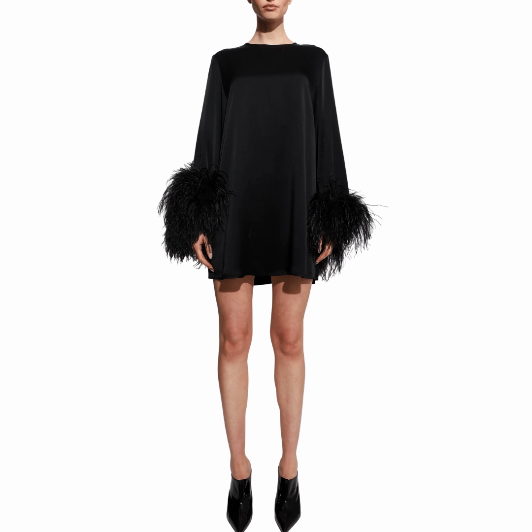 Balanced Tones Black Satin Shift Dress