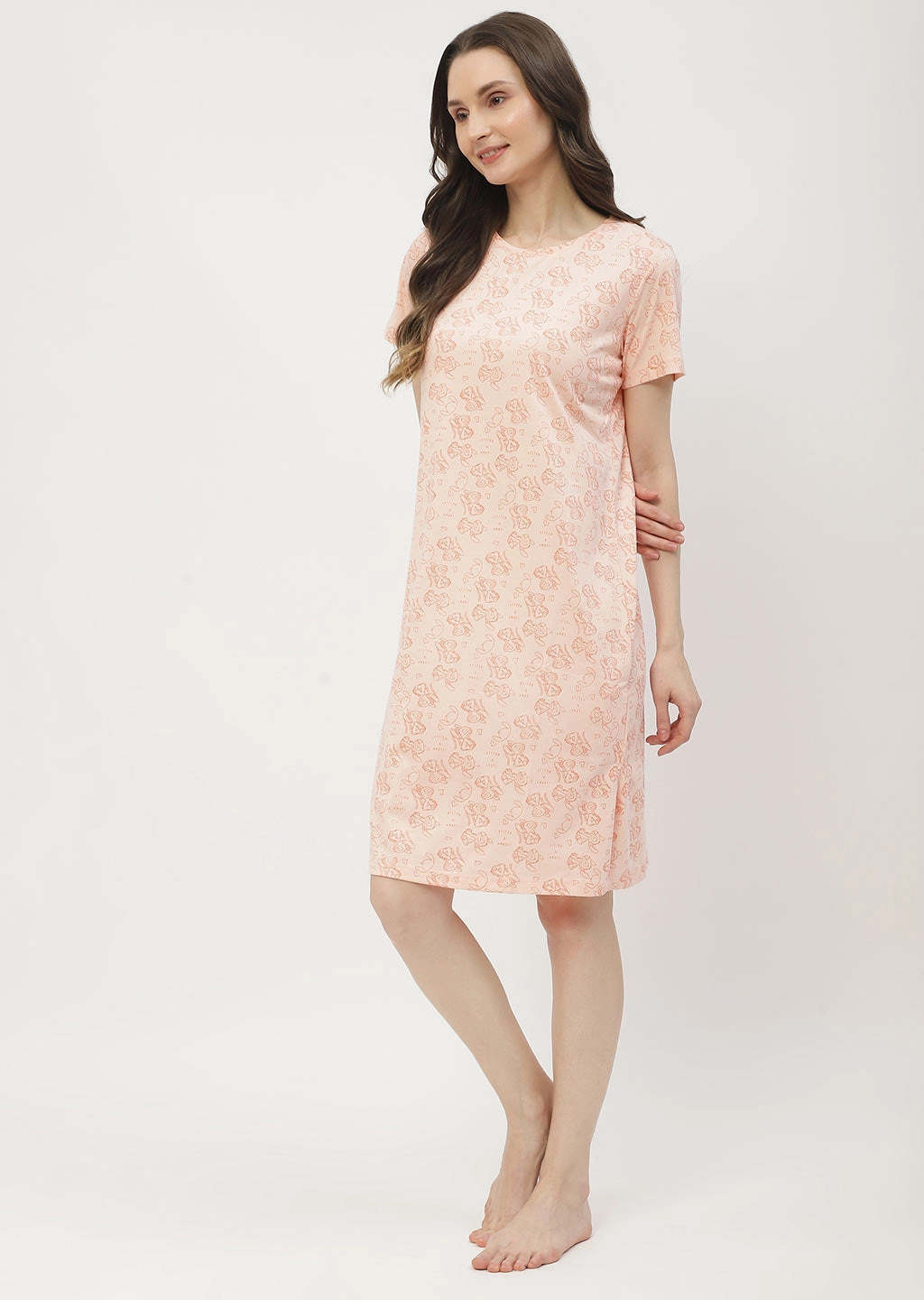 Linen-Blend mSECRET Disney Printed Peach Nightdress