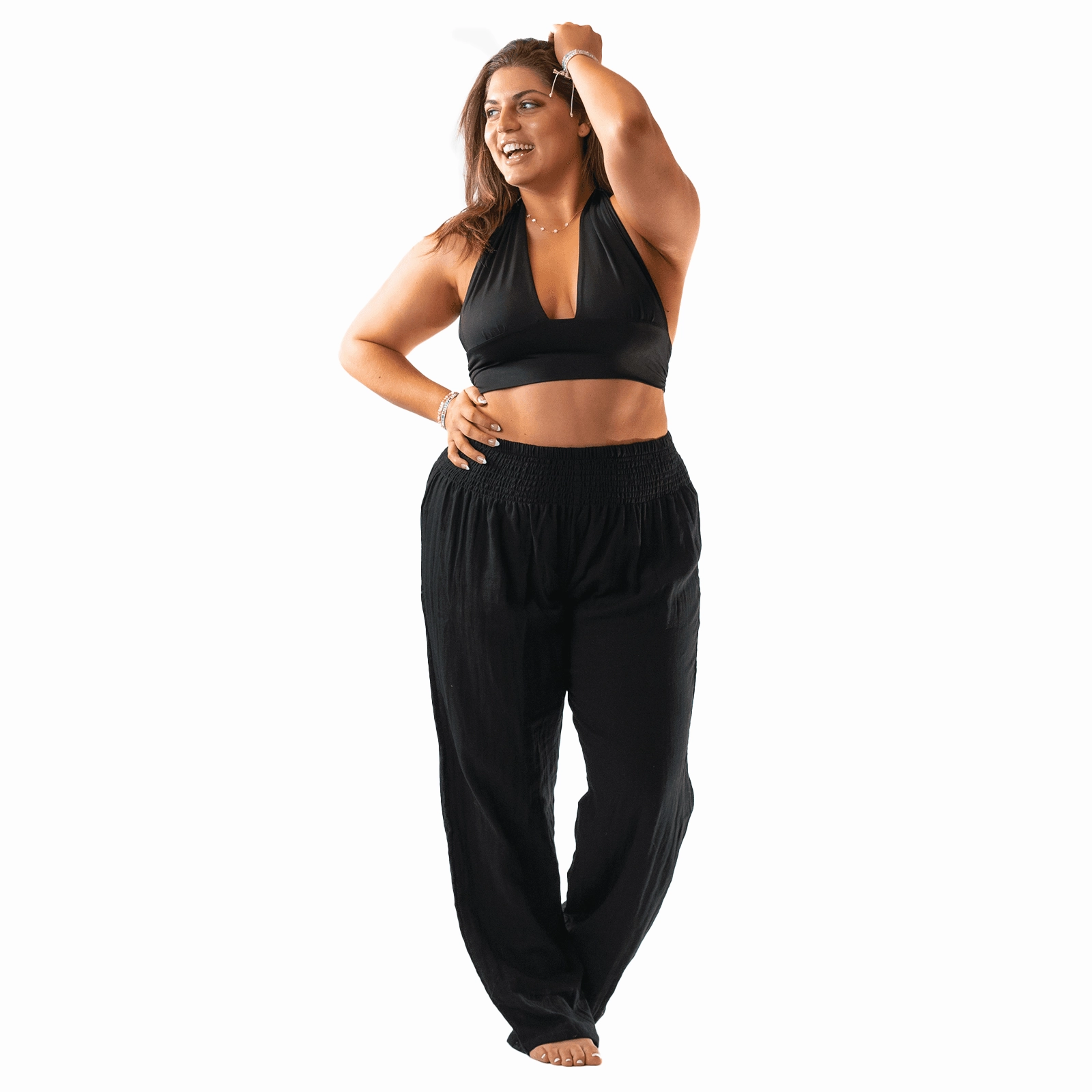 Erasable Logo Patch Black Wide Leg Cotton Pants