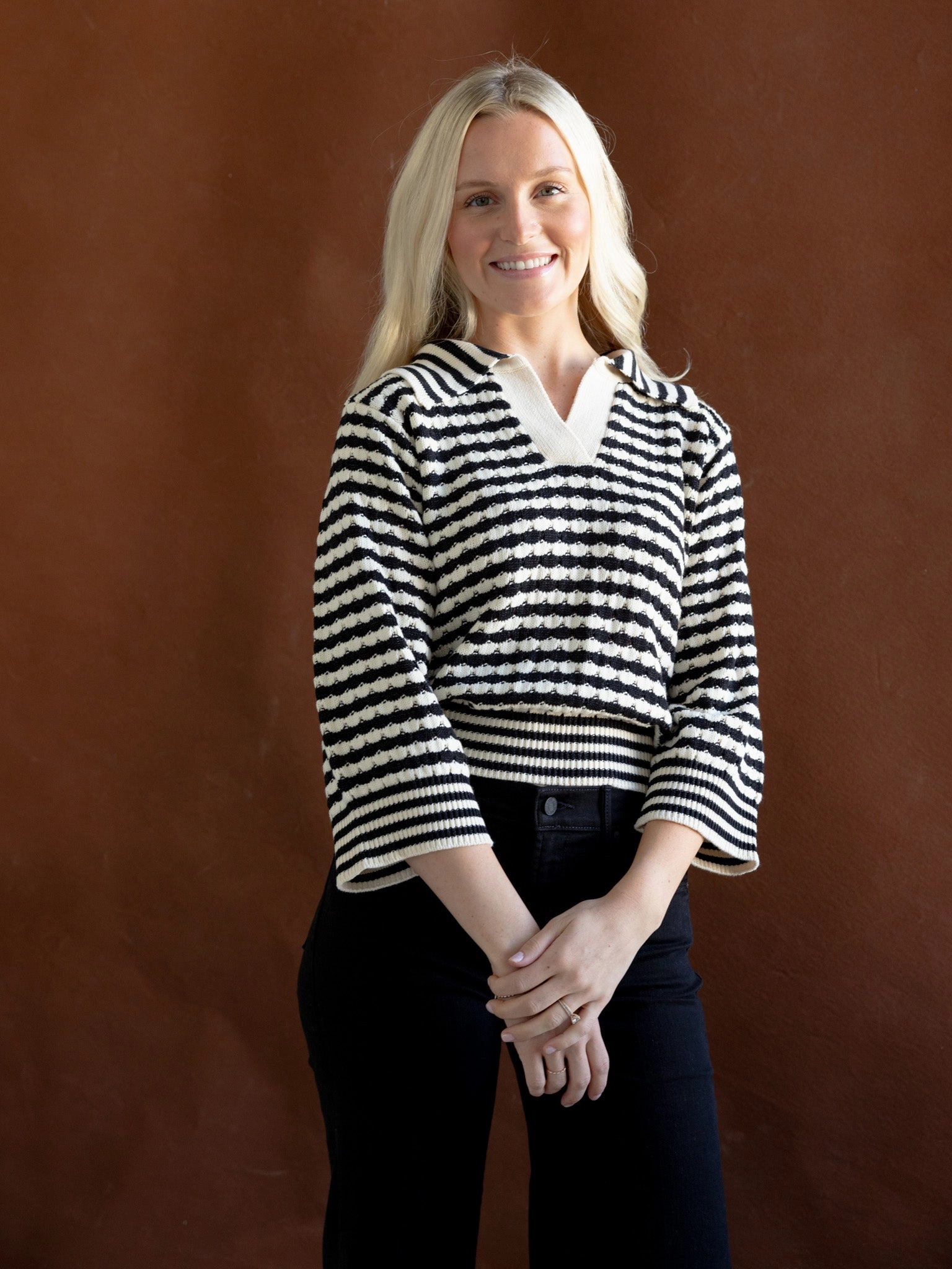 Blaire Striped Sweater Black Crewneck Style