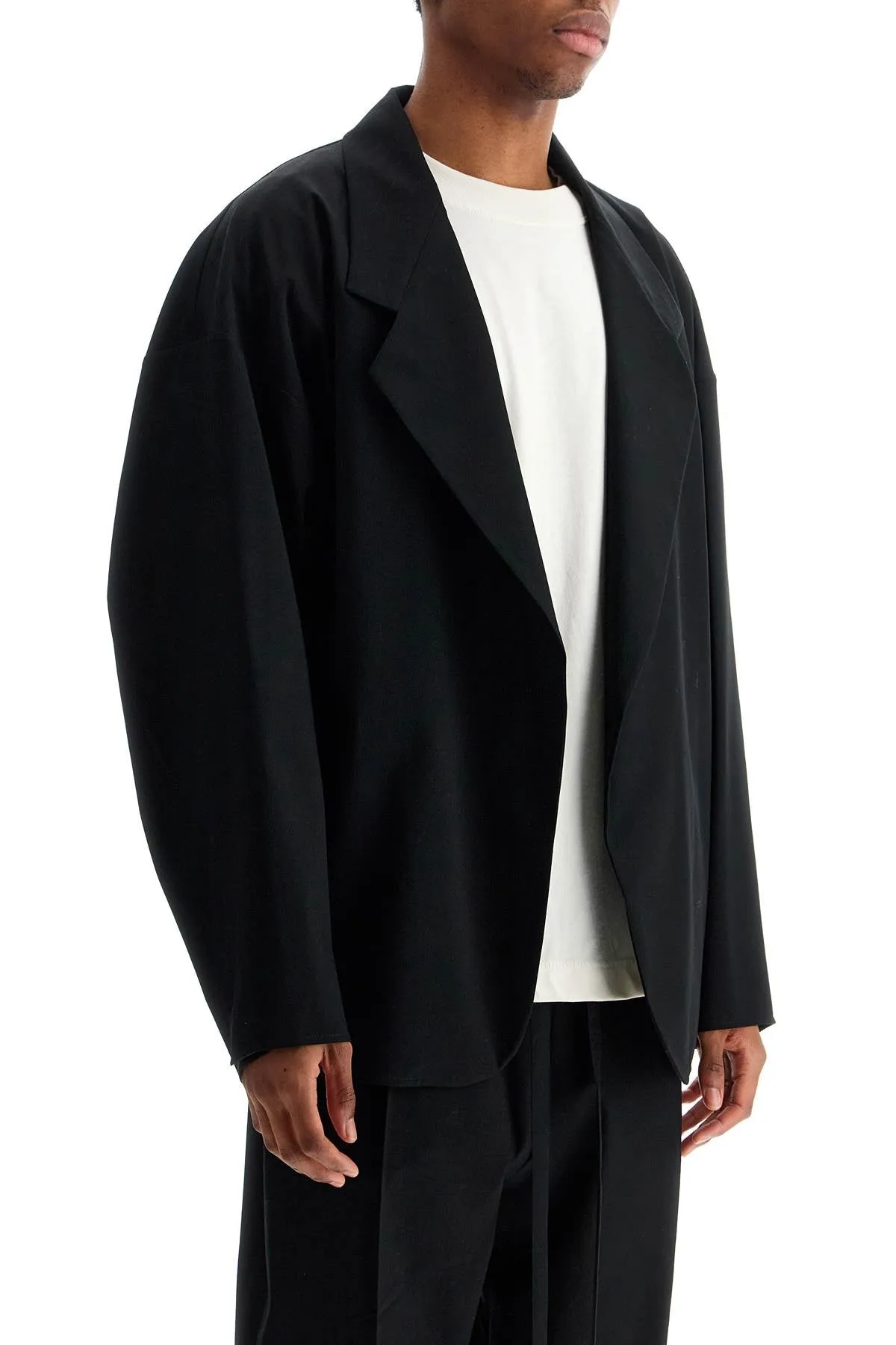 blazer in misto cotone e lana nero oversize con zip FGE260 6003OXF BLACK