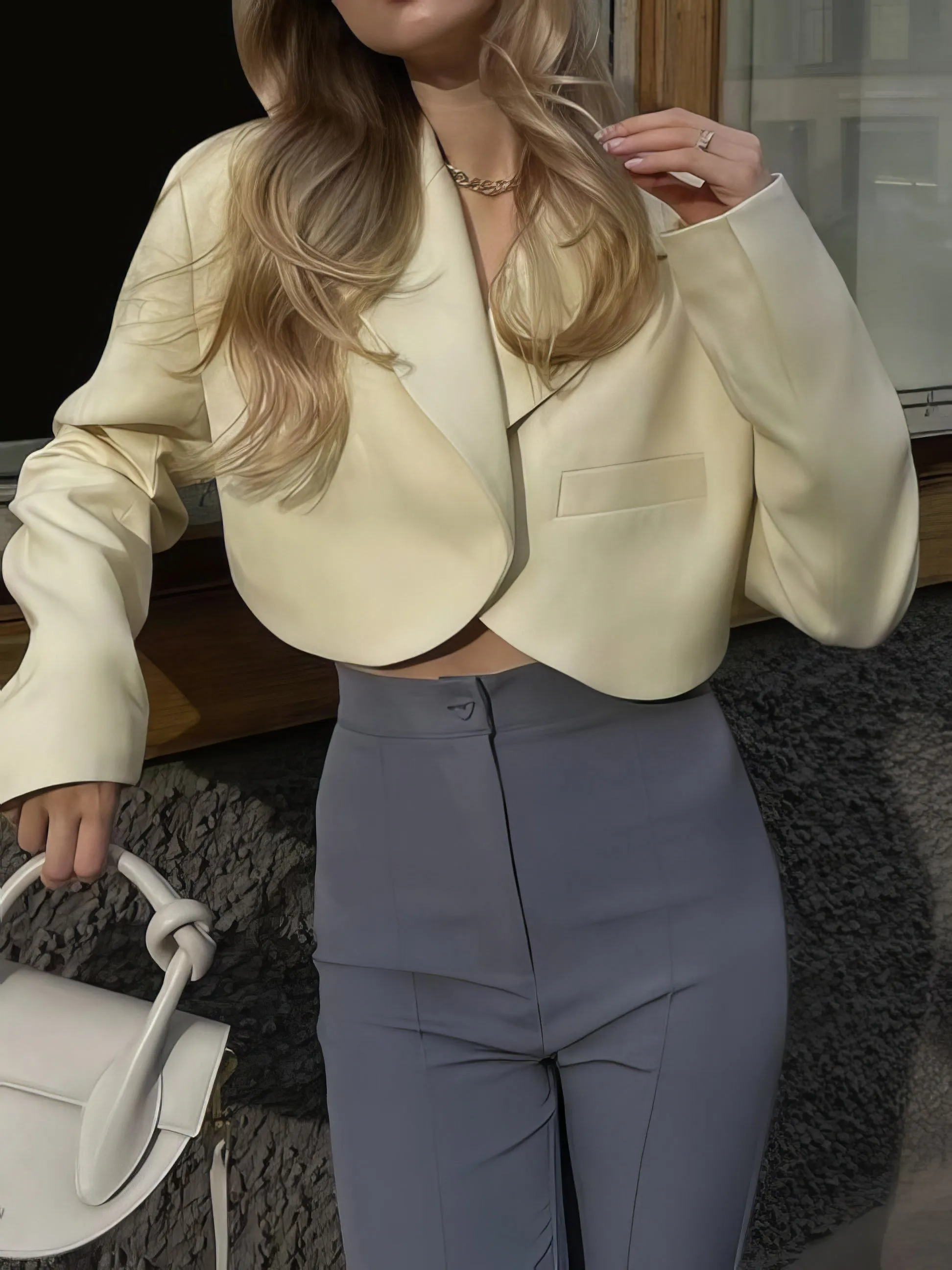 Blazers Solid Lapel Cropped Small Blazer for Women