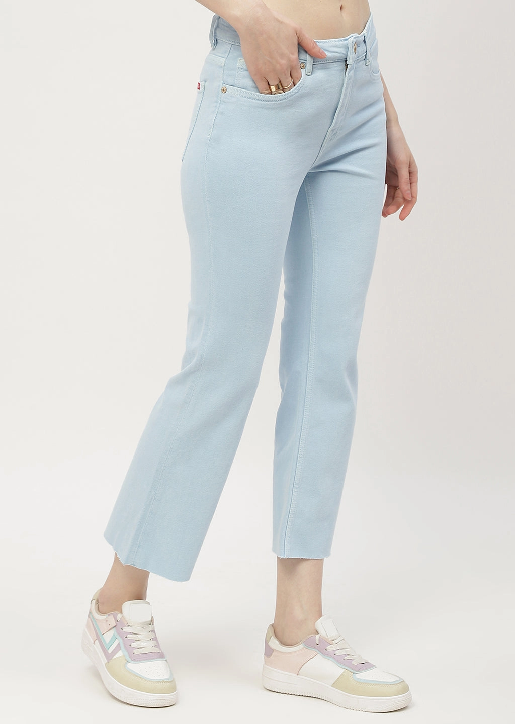 Lightweight Parent Style Durable Madame Low Waist Sky Blue Bell Bottom Jeans