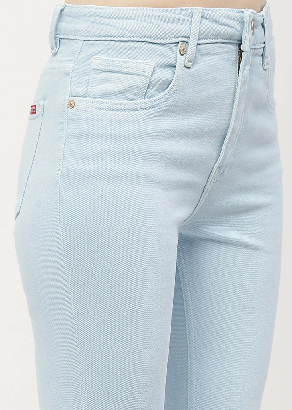 Madame Low Waist Sky Blue Bell Bottom Jeans Minimal Fit Premium Denim