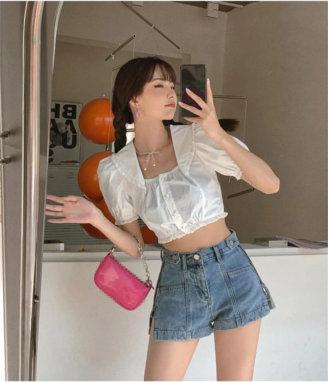 Blue Denim Shorts for Women 3 Button Streetwear Zipper Wide Leg High Waisted Shorts