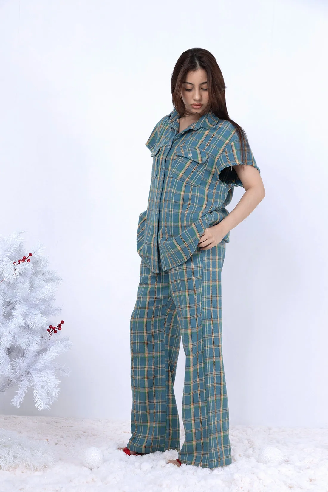 Blue Flannel Pajama Set