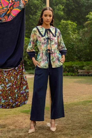 Blue High Waisted Straight Pants