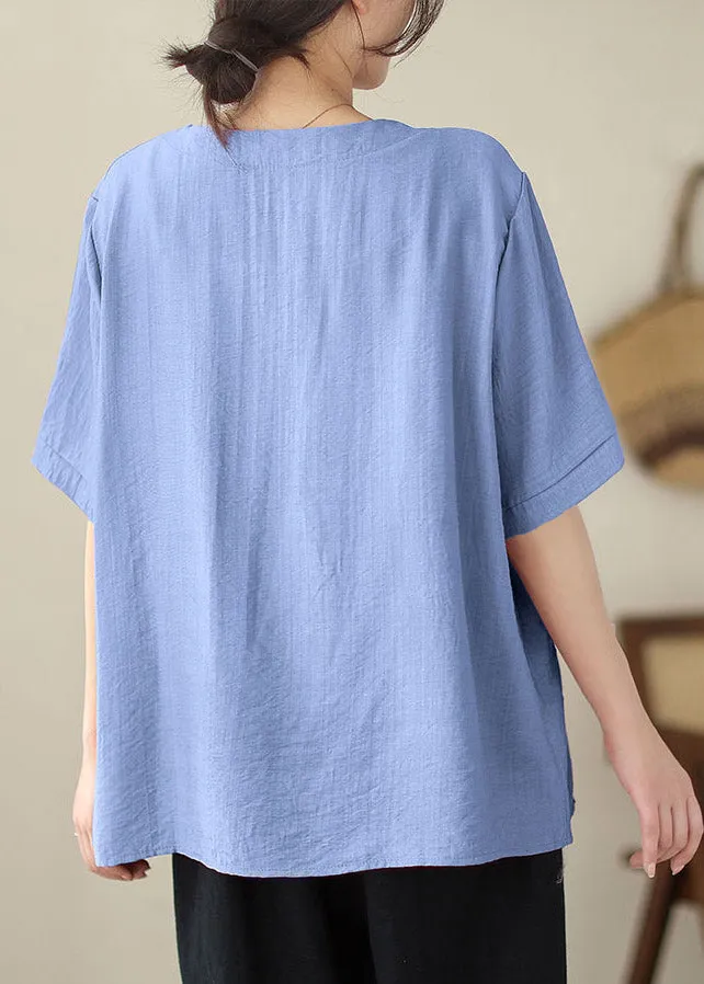 Blue O-Neck T Shirts Short  Sleeve LY2974
