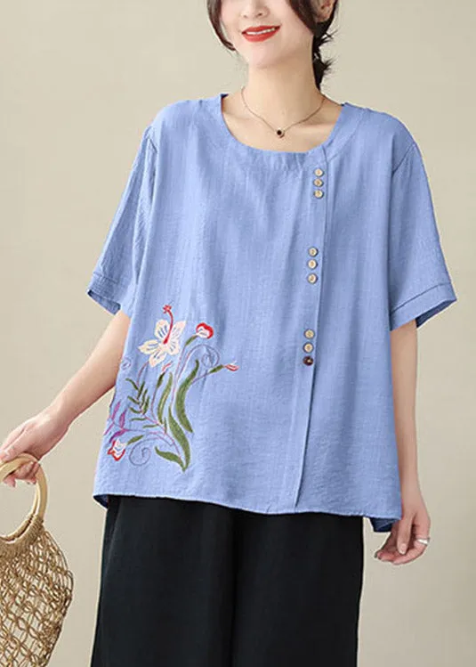 Blue O-Neck T Shirts Short  Sleeve LY2974