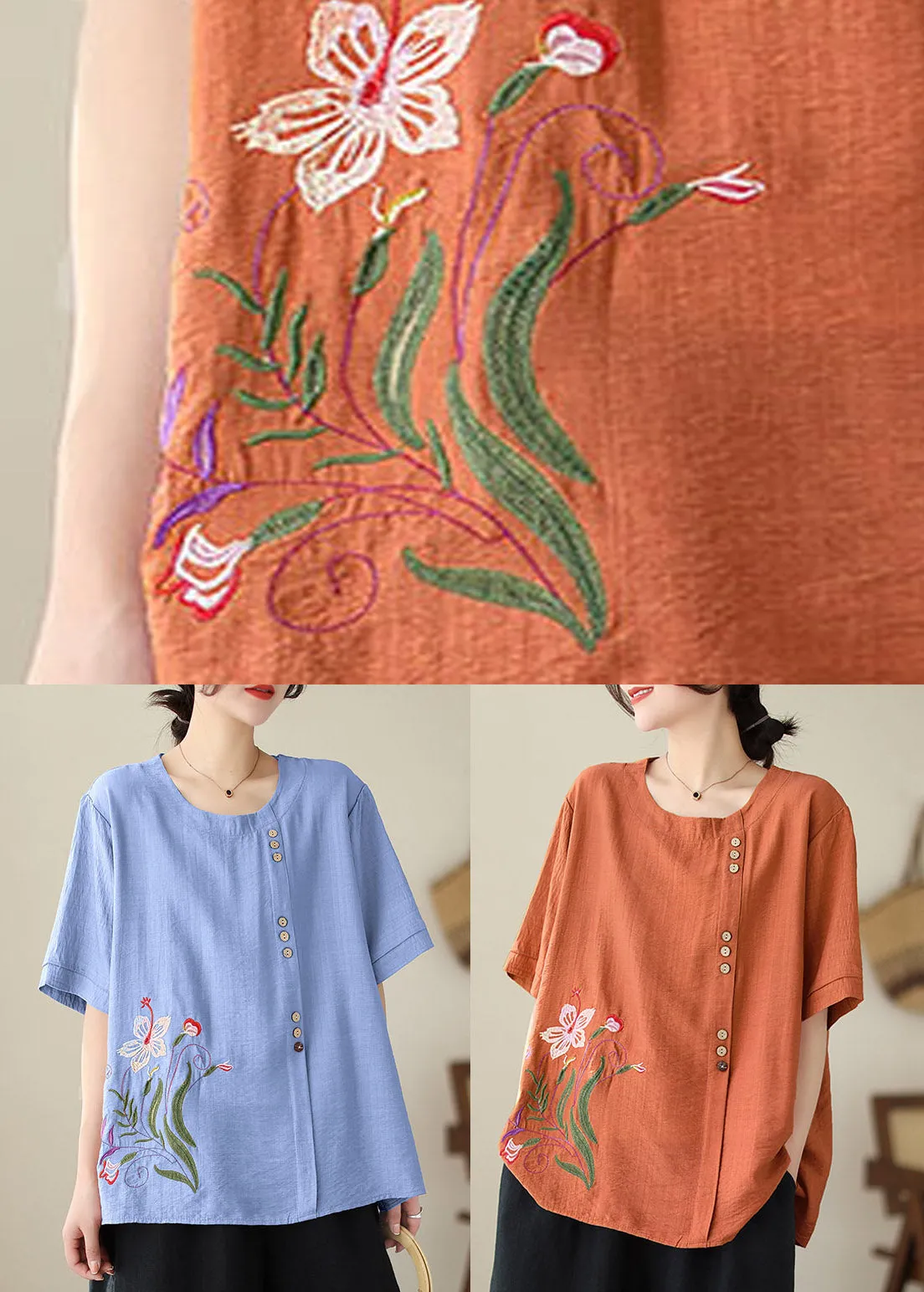Blue O-Neck T Shirts Short  Sleeve LY2974