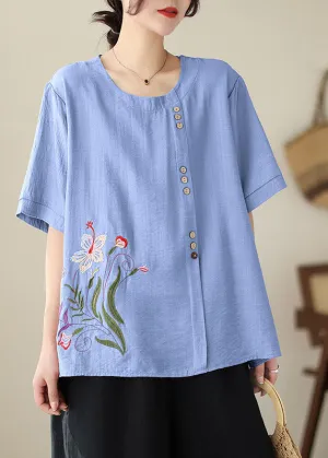 Blue O-Neck T Shirts Short  Sleeve LY2974