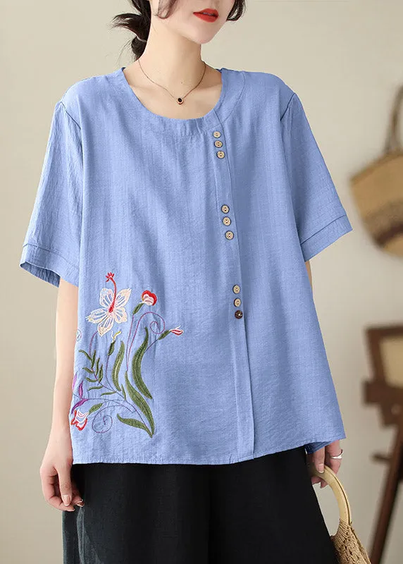 Blue O-Neck T Shirts Short  Sleeve LY2974