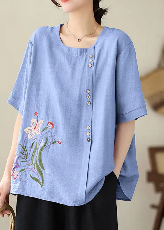 Blue O-Neck T Shirts Short  Sleeve LY2974