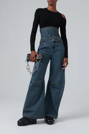 Blue Wide Leg Cargo Jeans