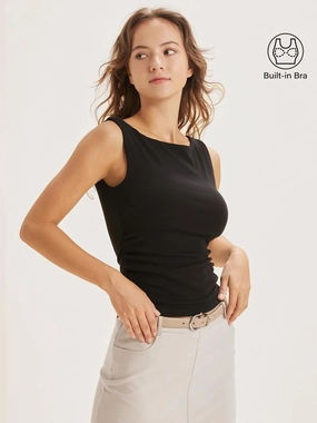Slim Fit Design Boat Neck Brami Tank Top