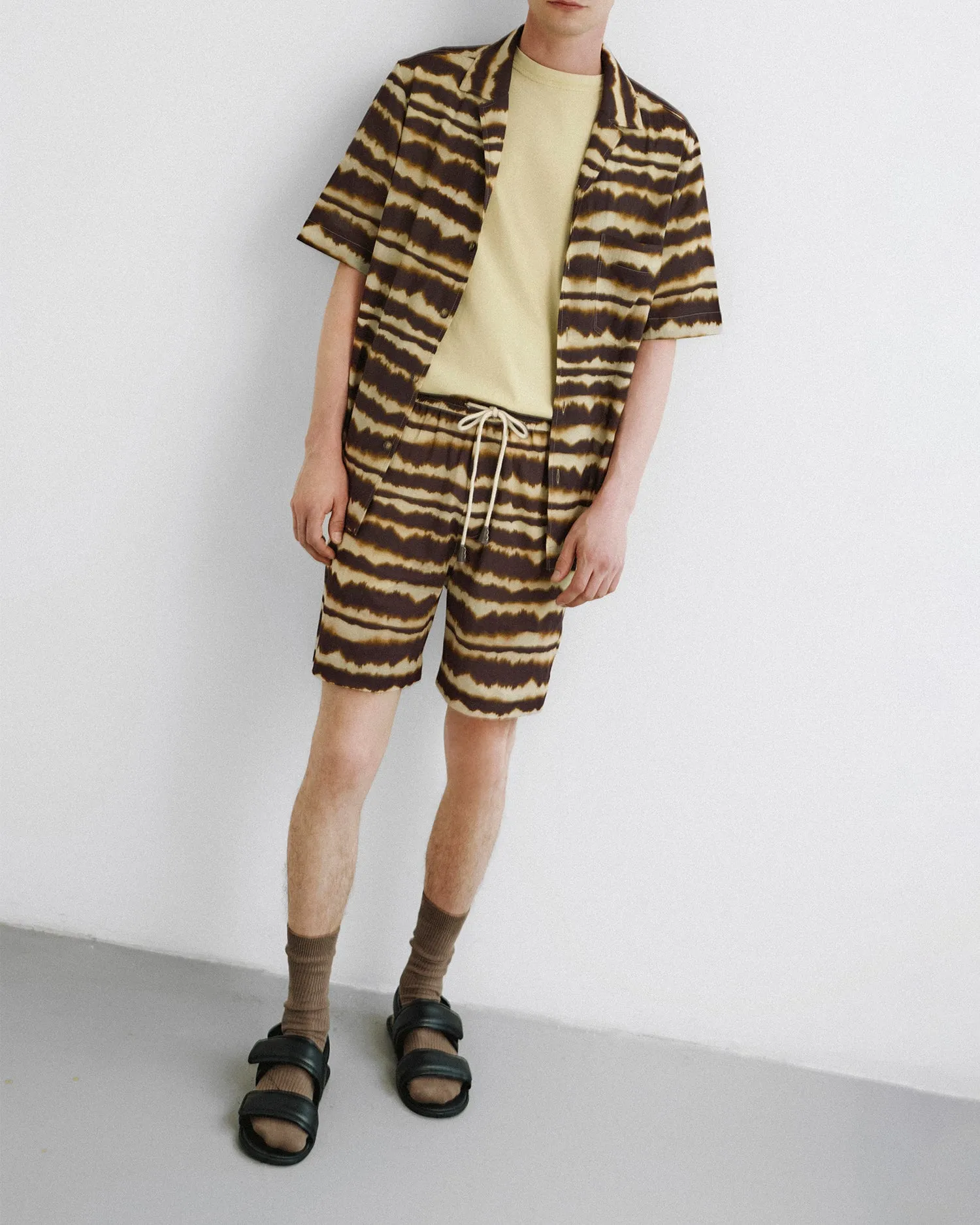 Ventilated Mesh Panels Modern Cut Bodil - Printed Cotton Voile Shirt - Tie Dye Stripe