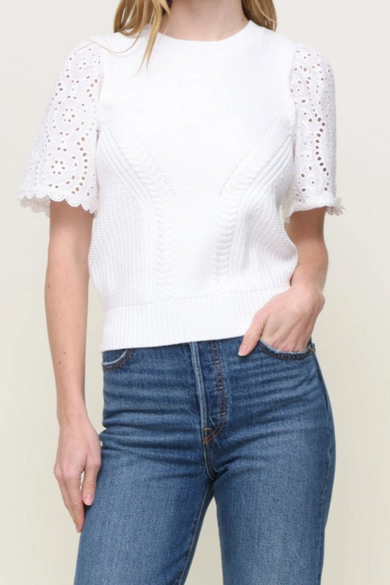 Eyelet Sleeve Sweater Clean Cut
