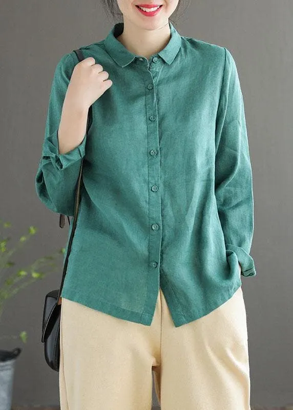 Bohemian Pink Loose Casual Button Summer Linen Long Sleeve Blouse Top