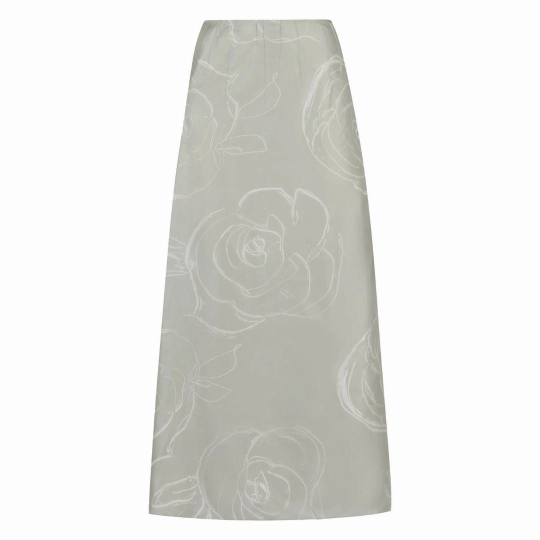 Chill Feel Senior Style Silk Rose Midi Skirt
