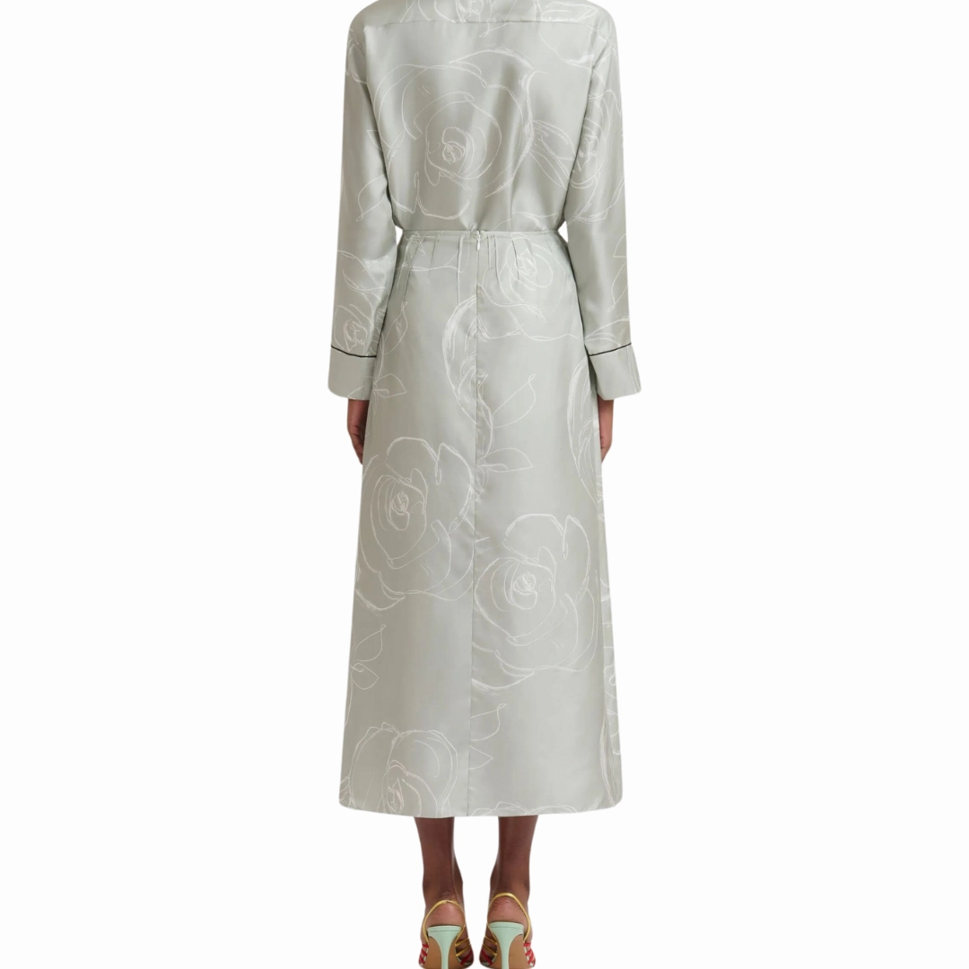 button detail Silk Rose Midi Skirt