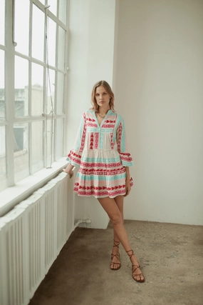 Catalina Short Dress Pink/Blue Piped-Edge Chilly Day Layers