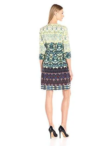 BoHo Beaded Neck Mixed Print Sheath Dress, Clover Multi, 10