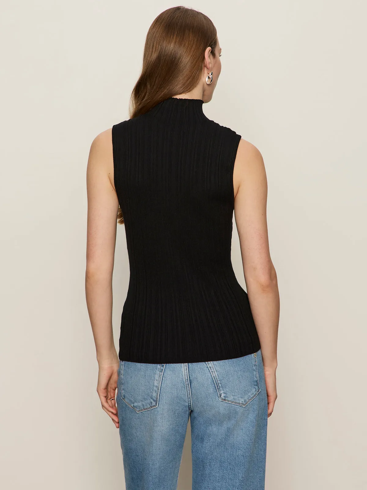 Easy Wear Option HeatResistantMaterial Ribbed Funnel Neck Top Black